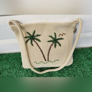 THE SAK Cream Shoulder Bag with Palm Tree Design! EUC!!! Costal!!